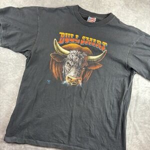 Vintage Trinity Bull Shirt Mens XL Black Faded 90's Single Stitch USA Animal